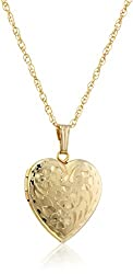 14k Yellow Gold-Filled Engraved Flowers Heart Locket Promo.