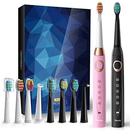 2 Sonic Electric Toothbrushes 5 Modes 8 Brush Heads USB Fast Charge.