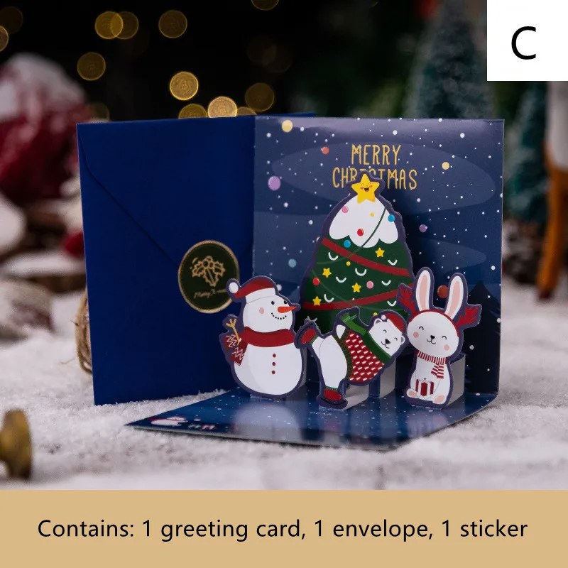 3D Greeting Cards With Envelope Christmas Card.