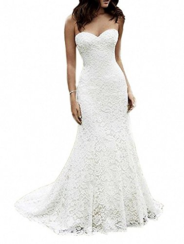 SIQINZHENG Women's Sweetheart Full Lace Beach Wedding Dress on Sale.