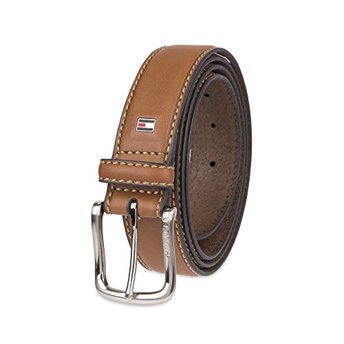 Tommy Hilfiger Men's Ribbon Inlay Fabric Belt with Single Prong Buckle.