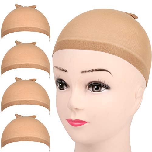 FANDAMEI 4 pieces Light Brown Stocking Wig Caps Stretchy Nylon Wig Cap.