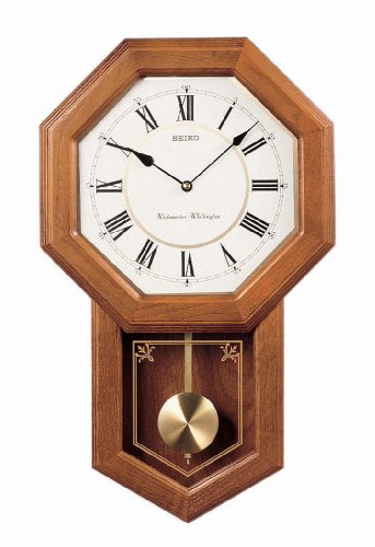 Seiko Light Oak Traditional Schoolhouse Wall Clock with Chime.