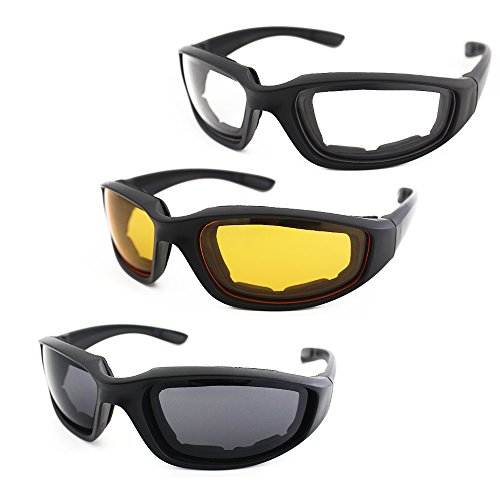3 Pair Motorcycle Riding Glasses Padding Goggles UV Protection.