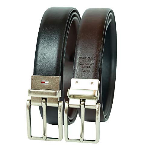 Tommy Hilfiger Men's Ribbon Inlay Fabric Belt with Single Prong Buckle.