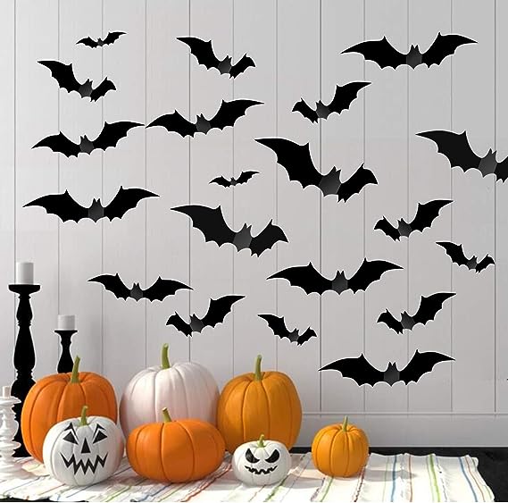 Halloween Decorations: 56 PCS Reusable PVC 3D Decorative Scary Bats.